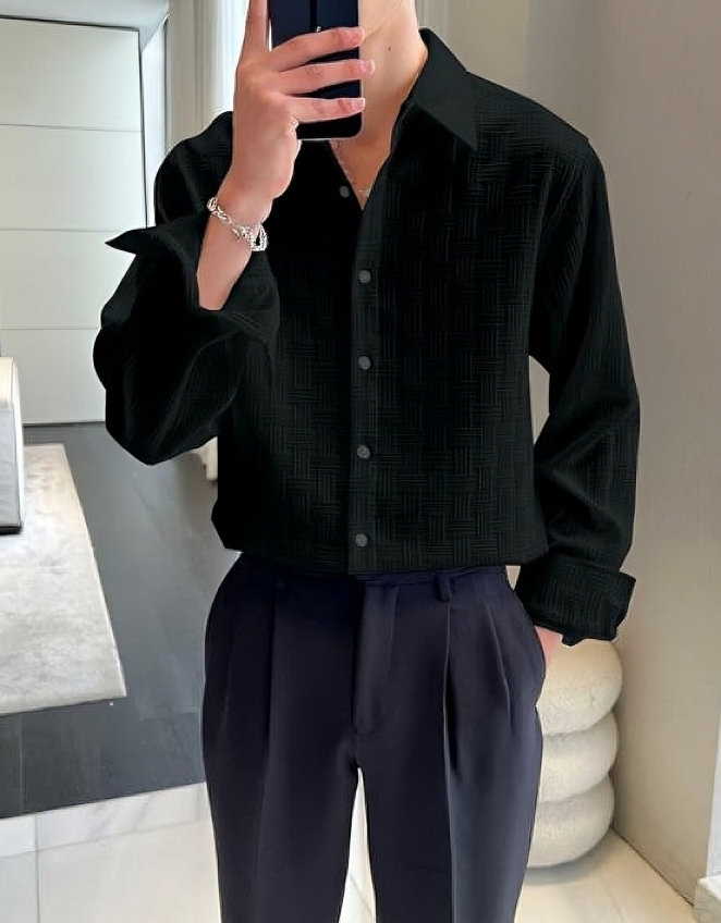 BlackFold – Men’s Regular Fit Textured Shirt