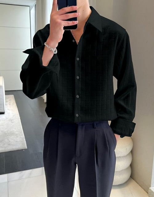 BlackFold – Men’s Regular Fit Textured Shirt