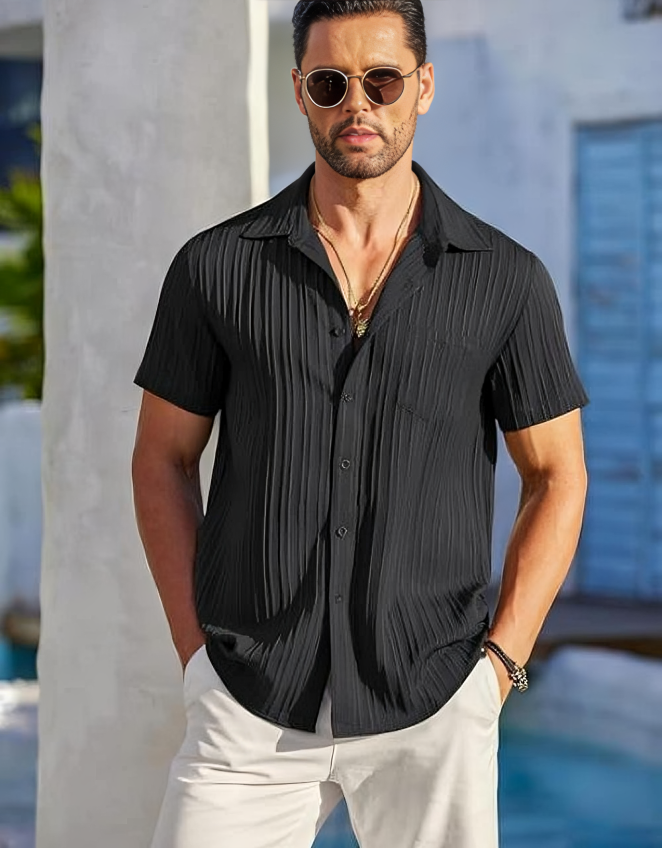 Black Popcorn Half Sleeves Shirt for Men