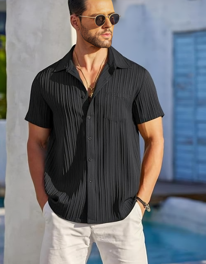 Black Popcorn Half Sleeves Shirt for Men